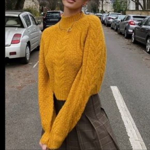 SOLD - Aritzia Mustard cropped fisherman sweater S - Picture 3 of 6